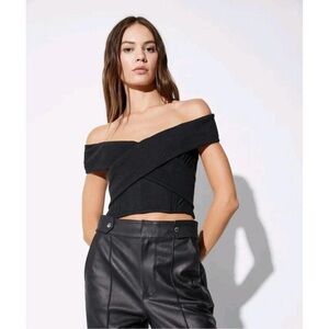 RtA Black Off-Shoulder Wrap Crop Corset Top
